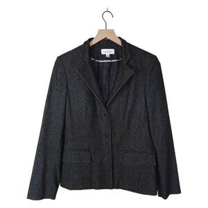 CALVIN Klein Charcoal Gray Wool Single Breasted Fitted Blazer Sz 14
